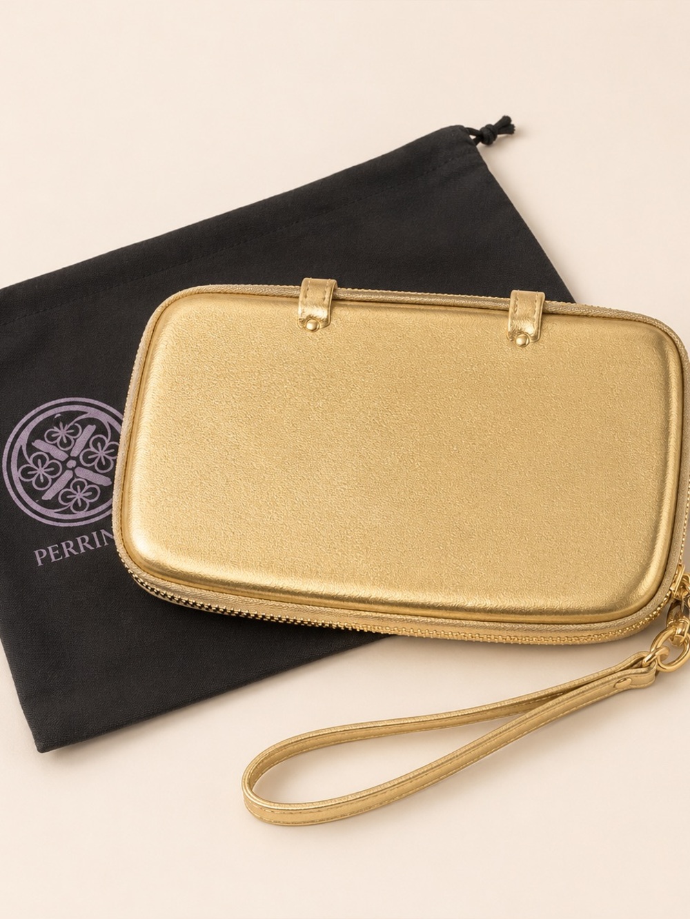 Rare NWOT Perrin Paris Metallic Gold Convertible Mini Clutch
